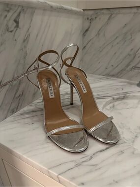 Aquazzura Silver Metallic Strappy Stiletto Sandals